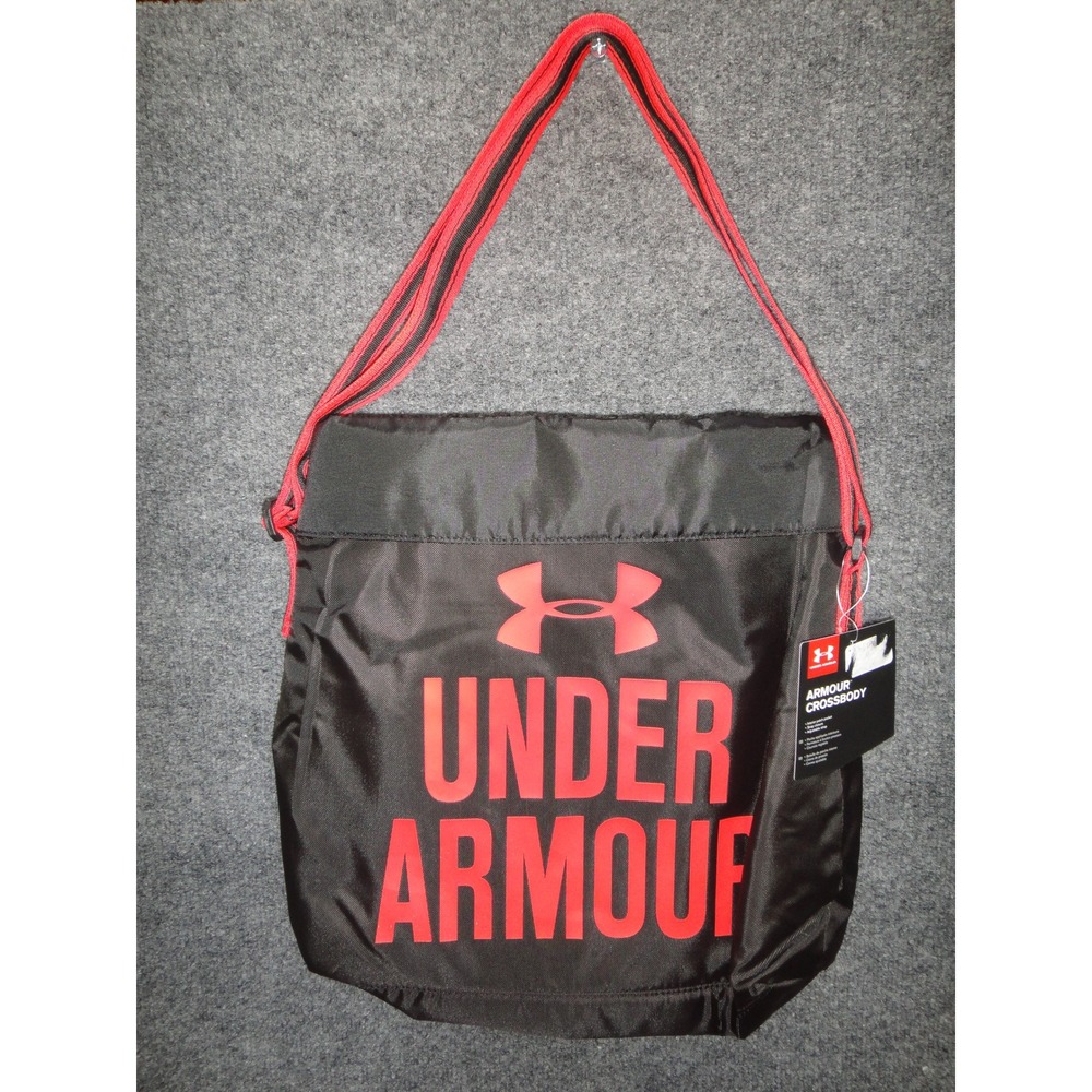 Under Armour Crossbody Bag Black Red Logo Adjustable Strap Nylon Snap Close NWT